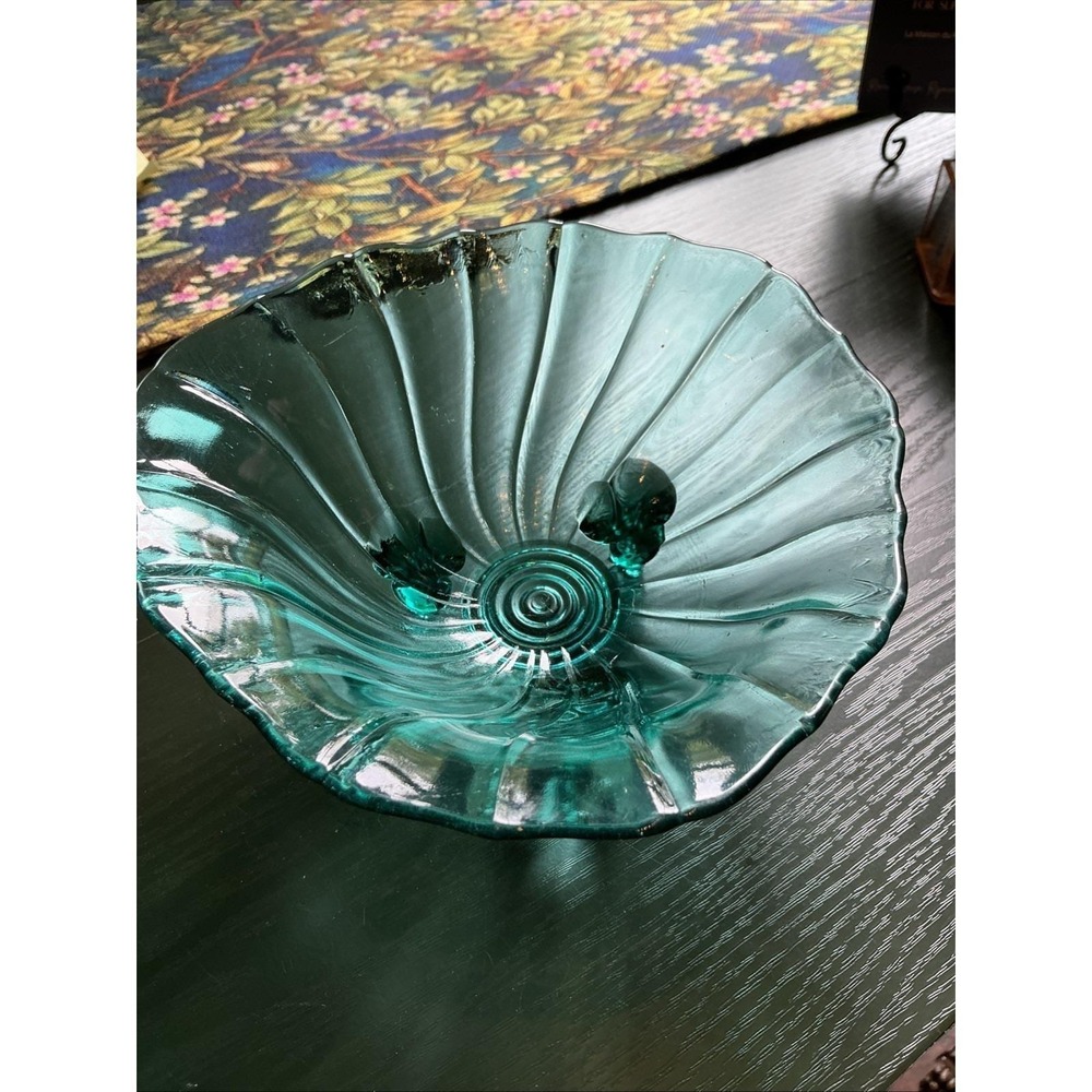 VTG Jeannette Glass Ultramarine Swirl 3-footed Candy Dishes Depression (chipped)